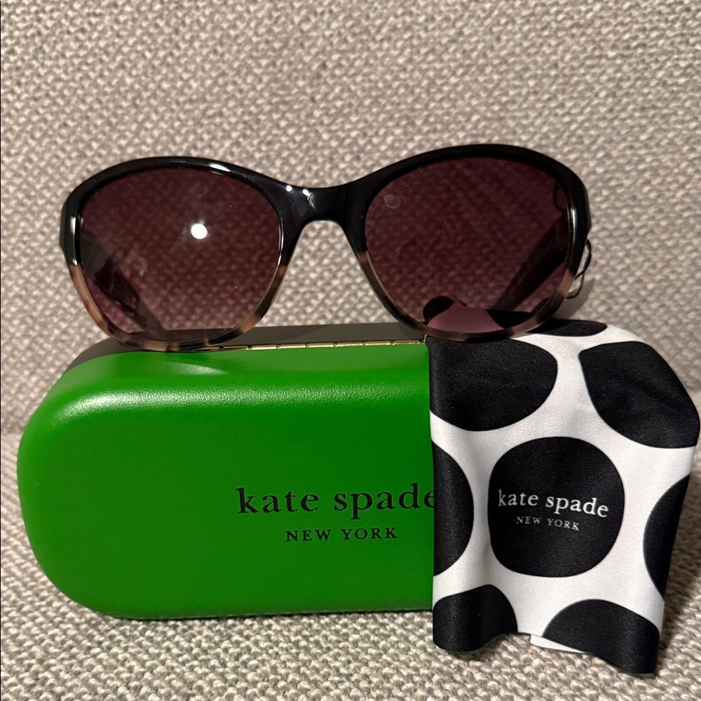 Kate Spade Black Golda Sunglasses with Green Case and cloth